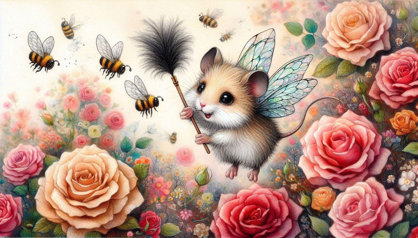 Hammy was assigned to dust the roses (not to chase the bees around)  🌹 02