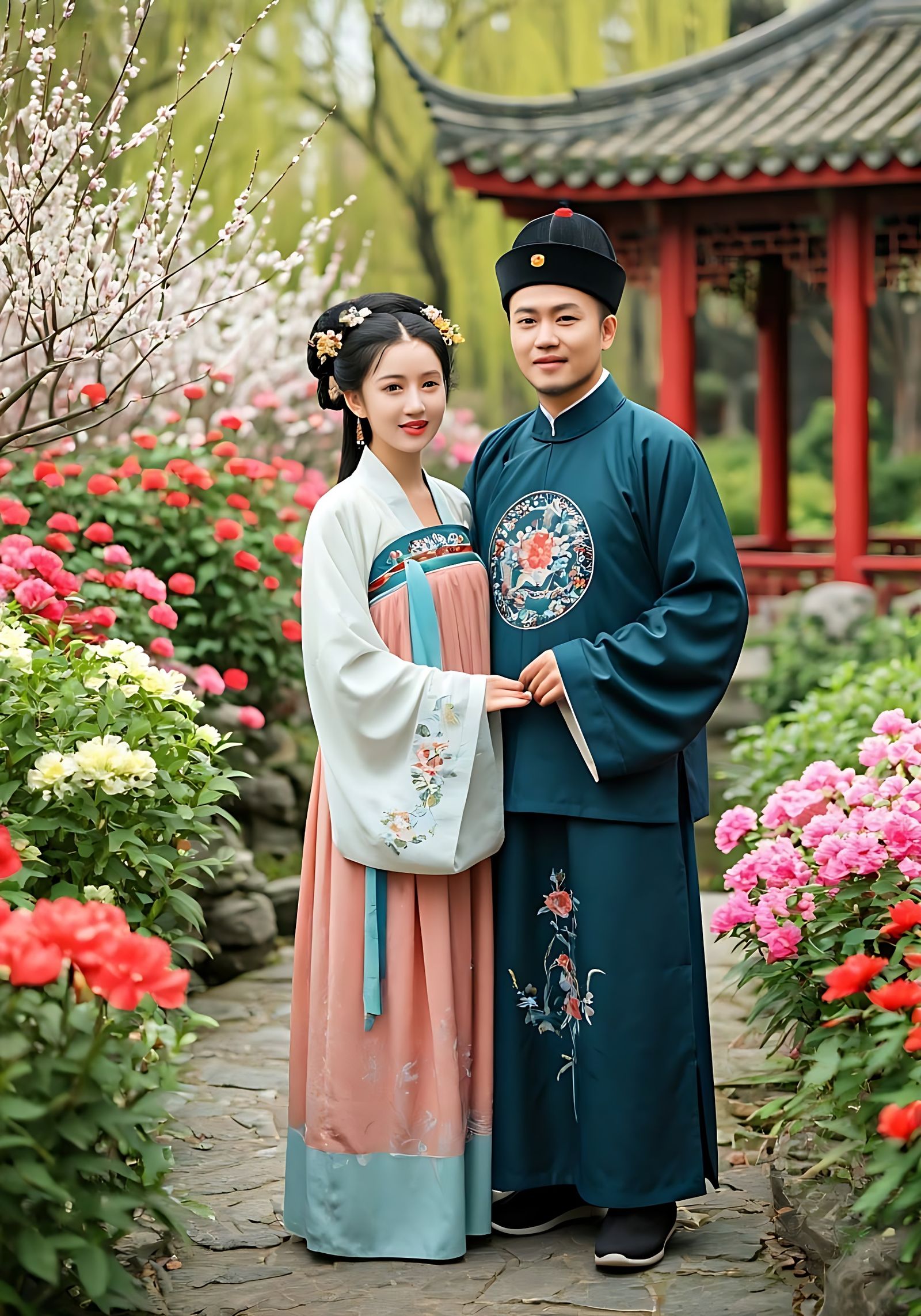 Elegant Chinese Couple in Traditional Hanfu – Serene Cultural Portrait