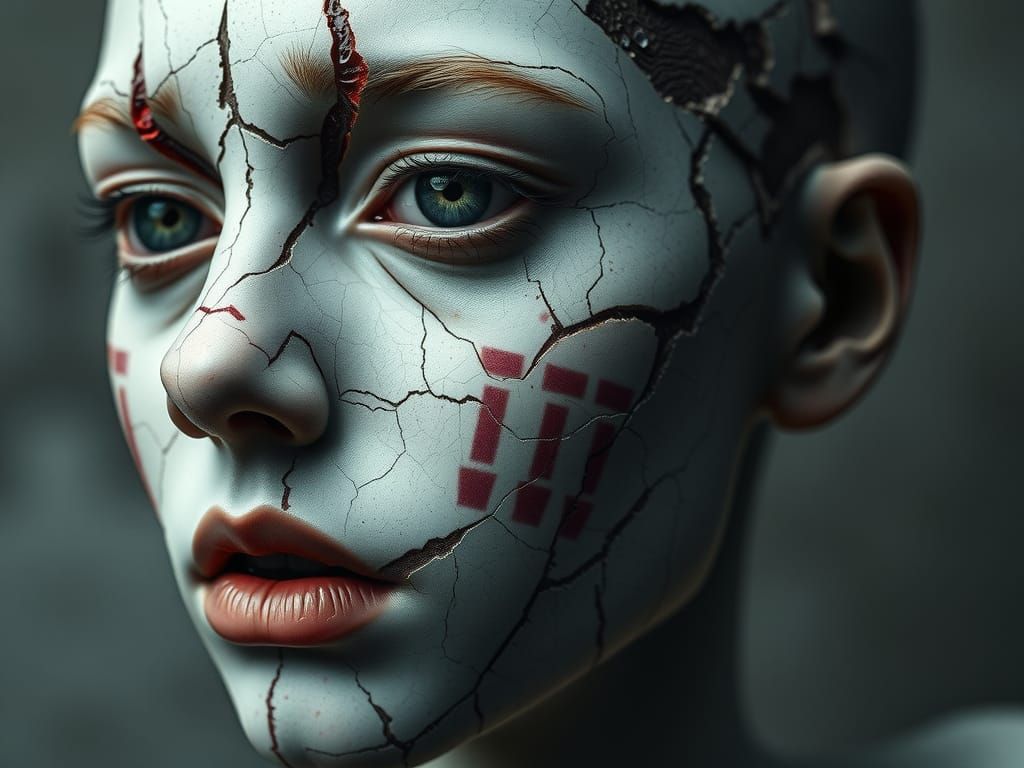 Ultra-detailed headshot of a porcelain-skinned figure, with ...