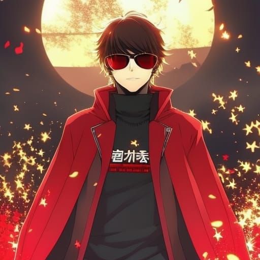 Boy With Brown Hair, Red Sunglasses,Red Coat