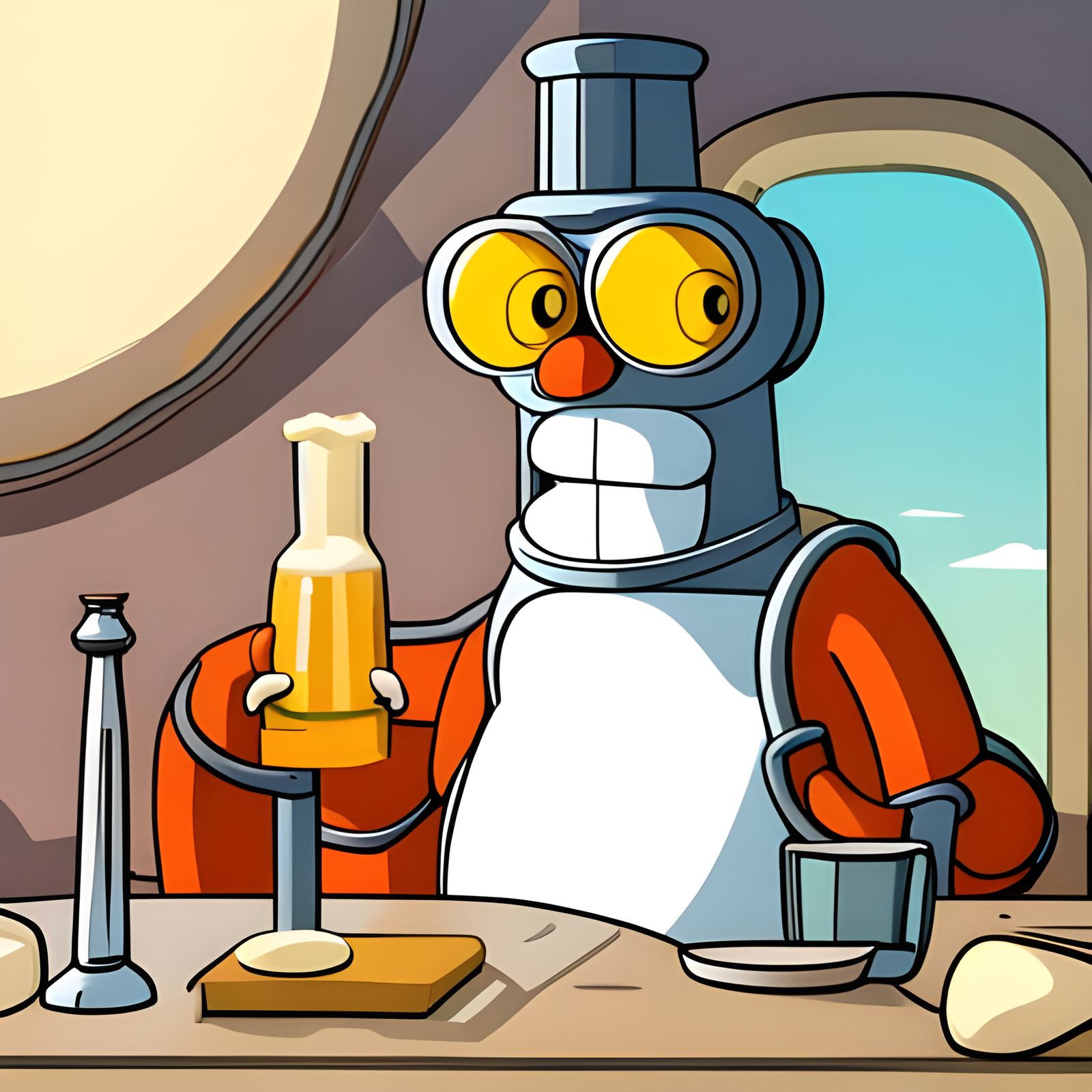 Bender drinking a beer AI Generated Artwork NightCafe Creator