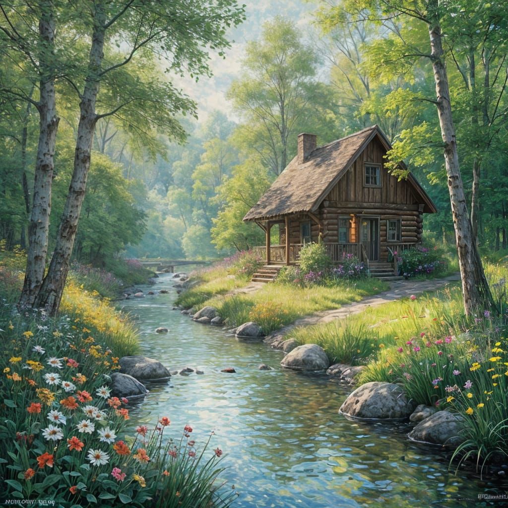 A small, cozy wooden cabin.  by @Renee Hudson