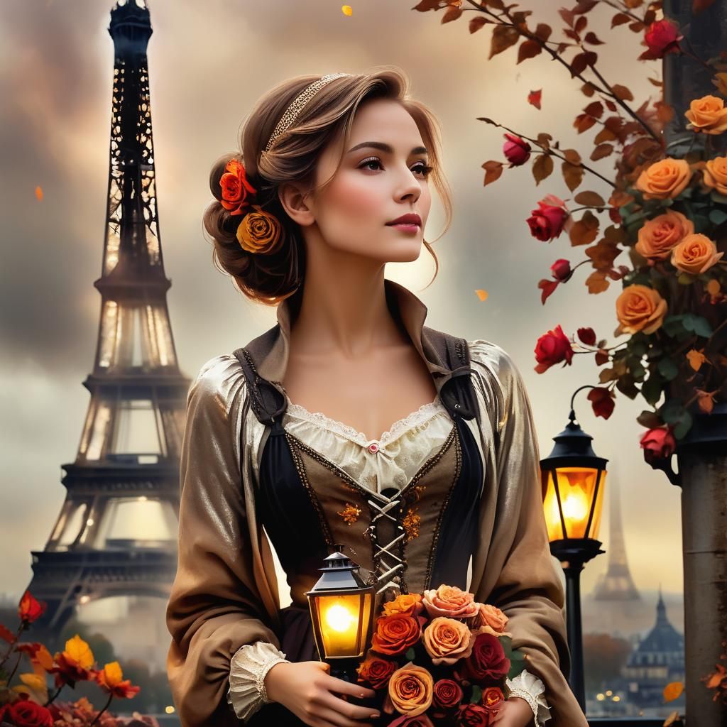 Parisian Woman with Eiffel Tower in Impressionistic Style