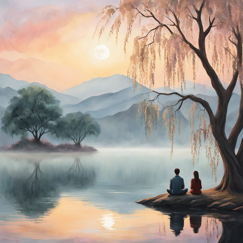 A serene, ethereal landscape at golden hour where nature and stillness intertwine to embody inner peace. ...  by @M4rc3ll0