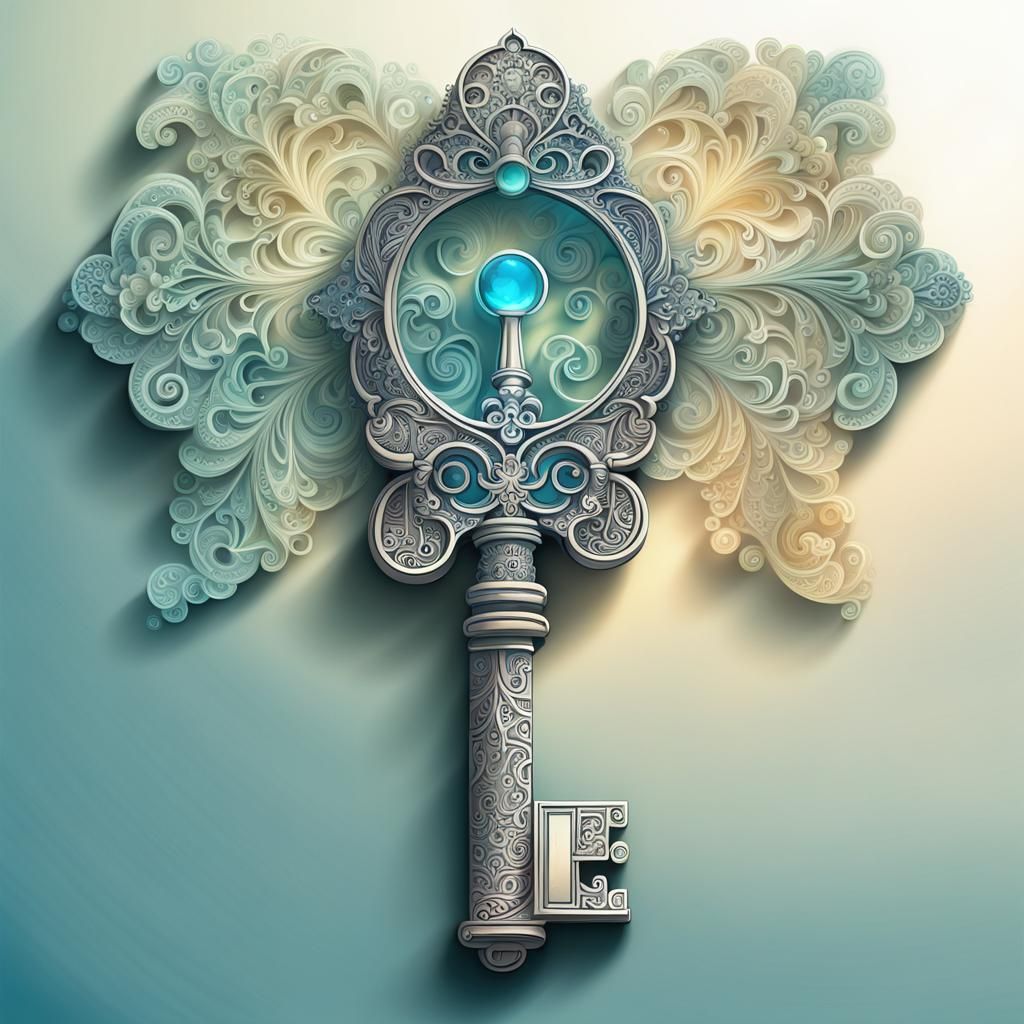Magical intricate key.  vector fractal, wave function, Zentangle, 3d shading ethereal fantasy hyperdetailed ...  by @SabrePinkT