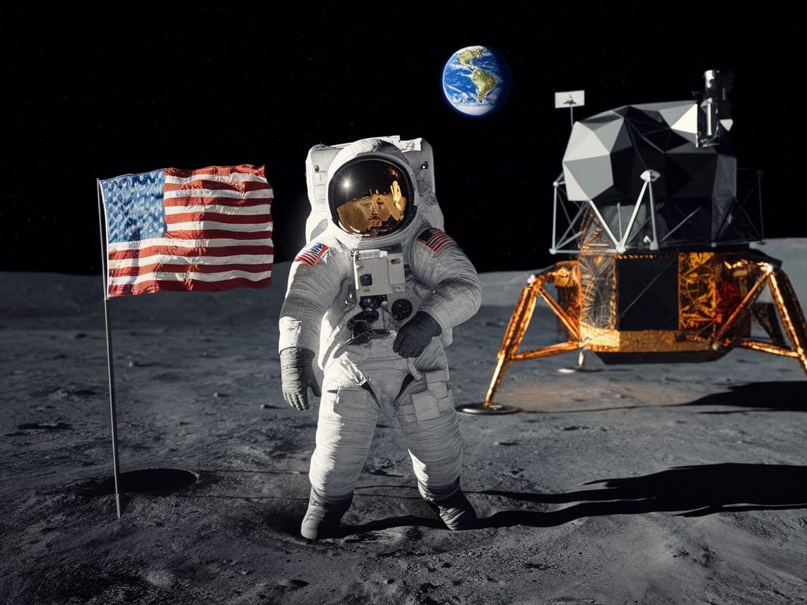  Astronaut Neil Armstrong plants the American flag at Tranquility Base  by @Gary Murakami