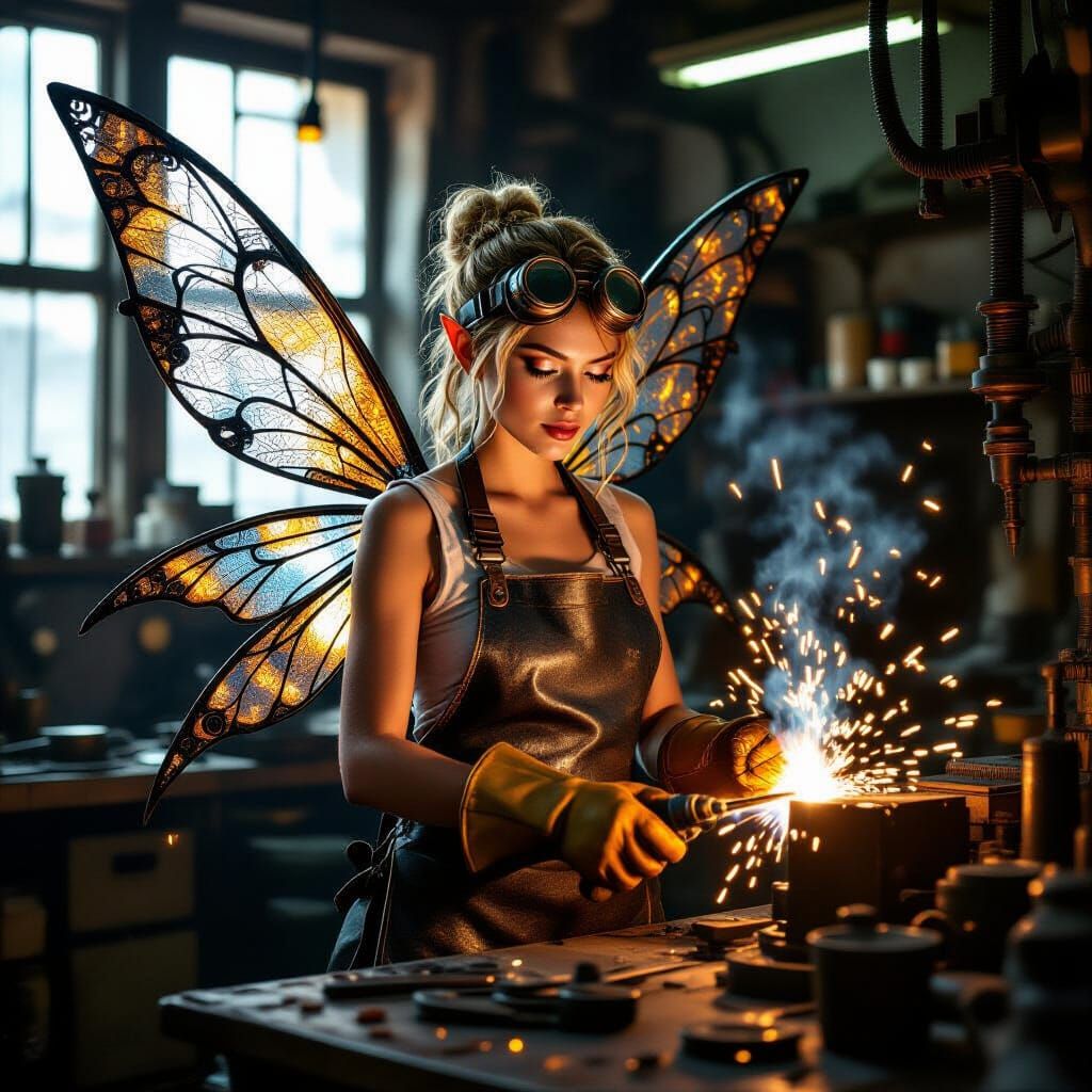 For the Unconventional Fairies challenge: A breathtaking portrait of a mechanic fairy with intricate ...  by @Teresa Chong