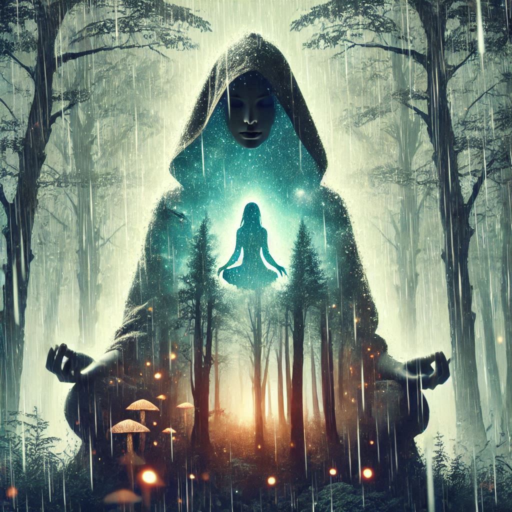 double exposure beautiful fantasy DALL-E 3 portrait landscape..