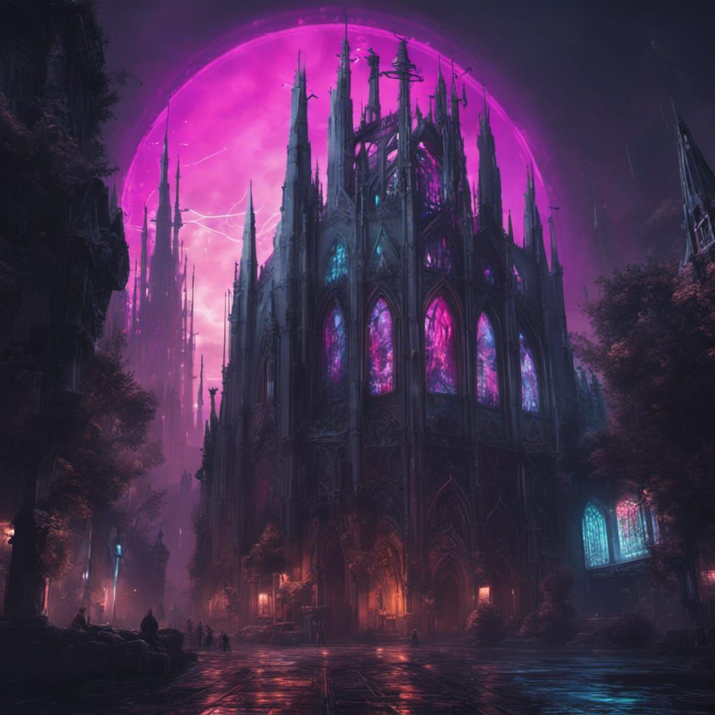 Carbon-gray and neon, cypherpunk, night, futuristic gothic c...