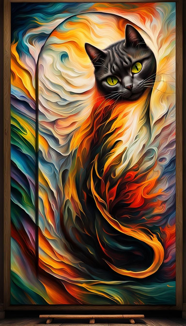 a cat painting on a canvas an abstract paint intricate detai...