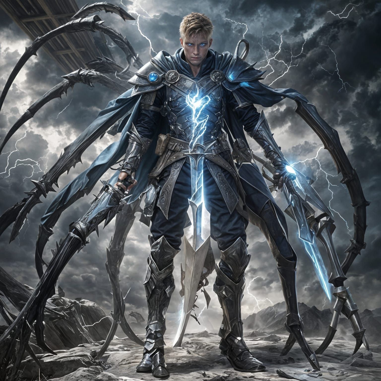 a fantasy  warrior with lightning