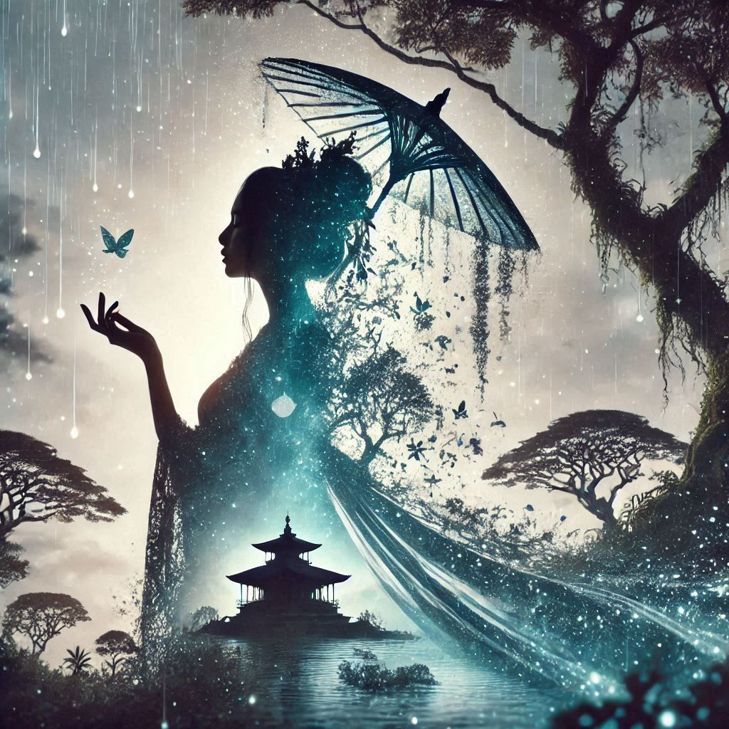 double exposure beautiful fantasy DALL-E 3 portrait landscape..