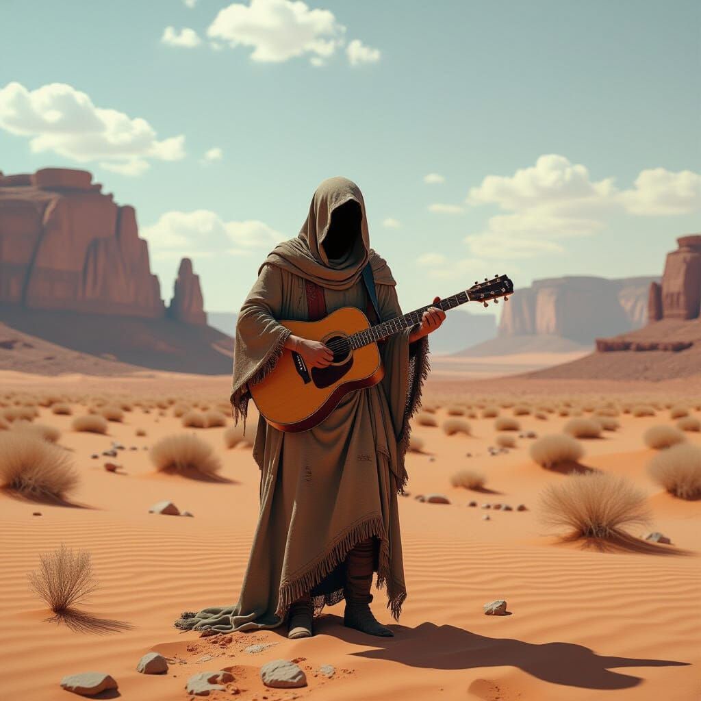 Desert Guitarist in Surreal Double Exposure Style