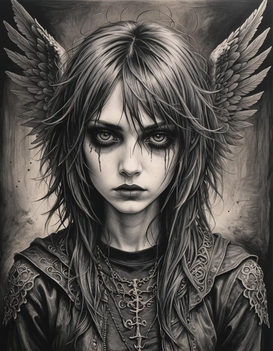 2000s goth emo-hair urban teen fallen angel - AI Generated Artwork ...