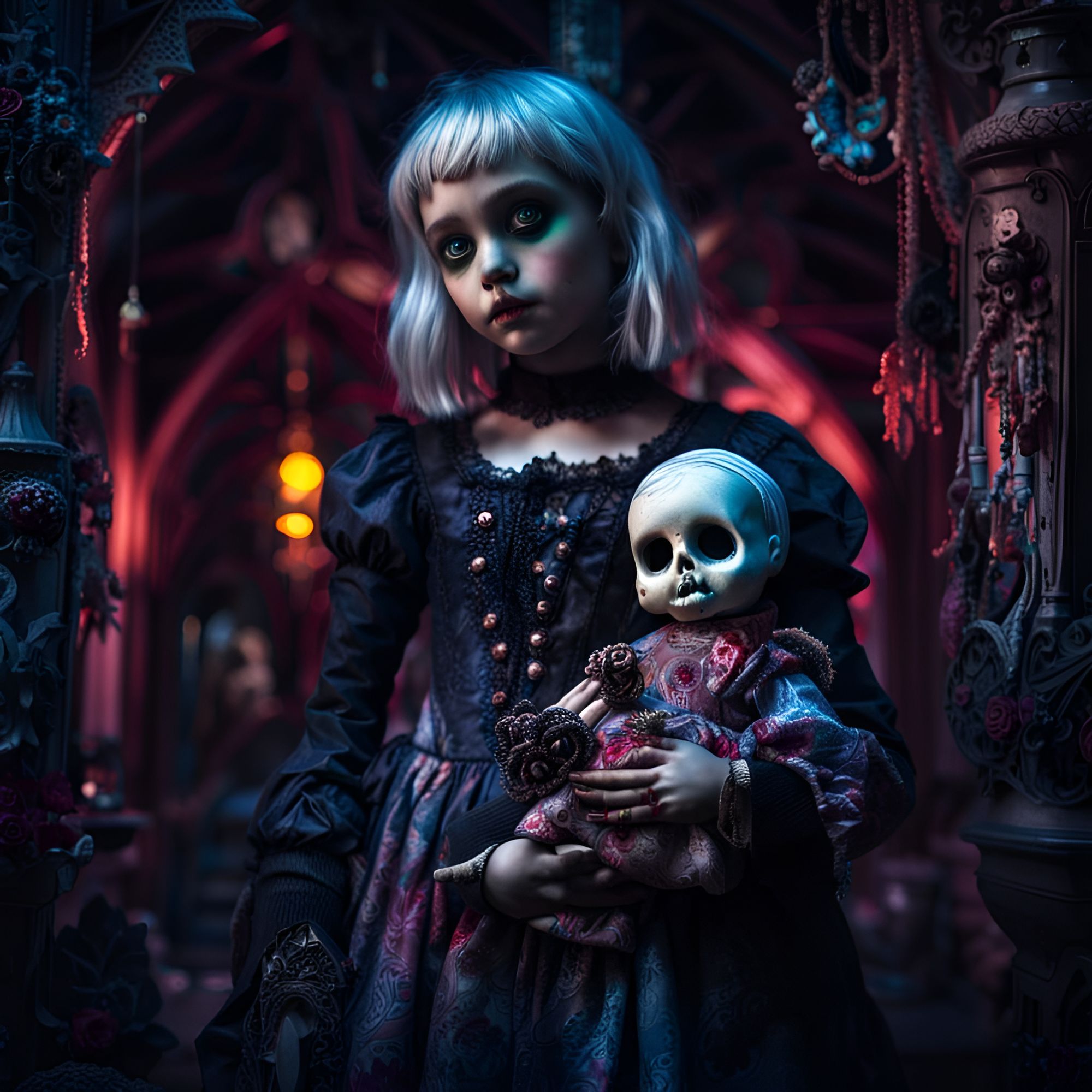 Gothic Ghost Girl, Holding Creepy Doll - AI Generated Artwork ...