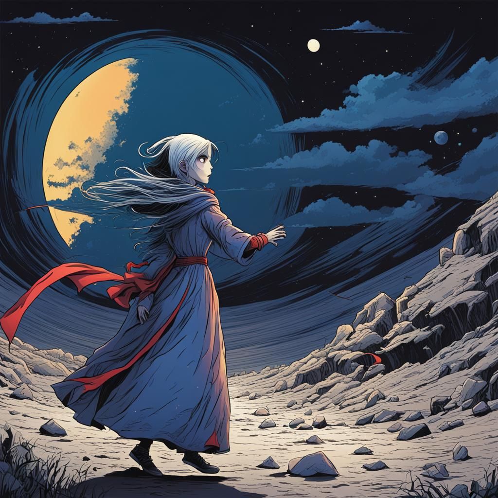 Dynamic Emily Strange Illustration in Dark Fantasy Style