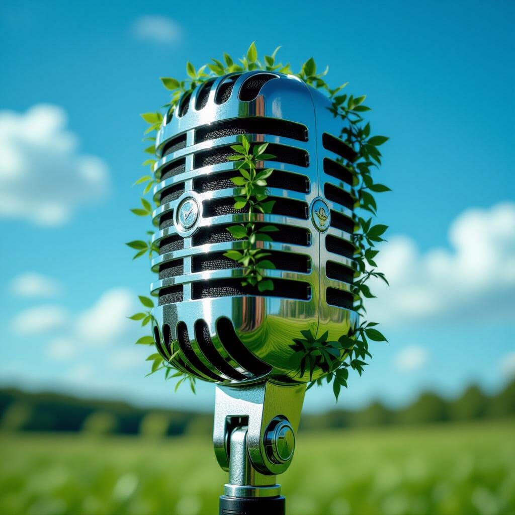 Microphone Formed from Foliage Against Pastoral Sky