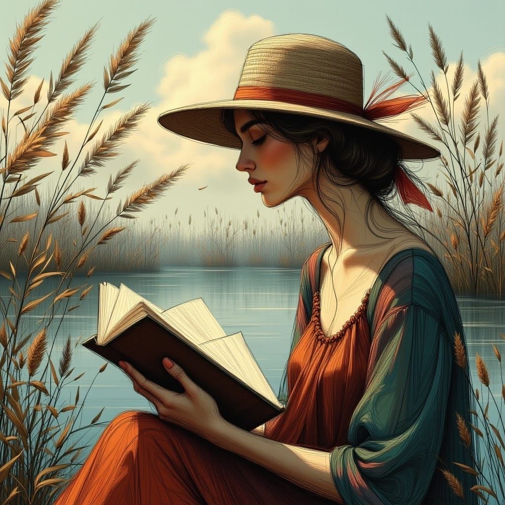 Woman reading by the river