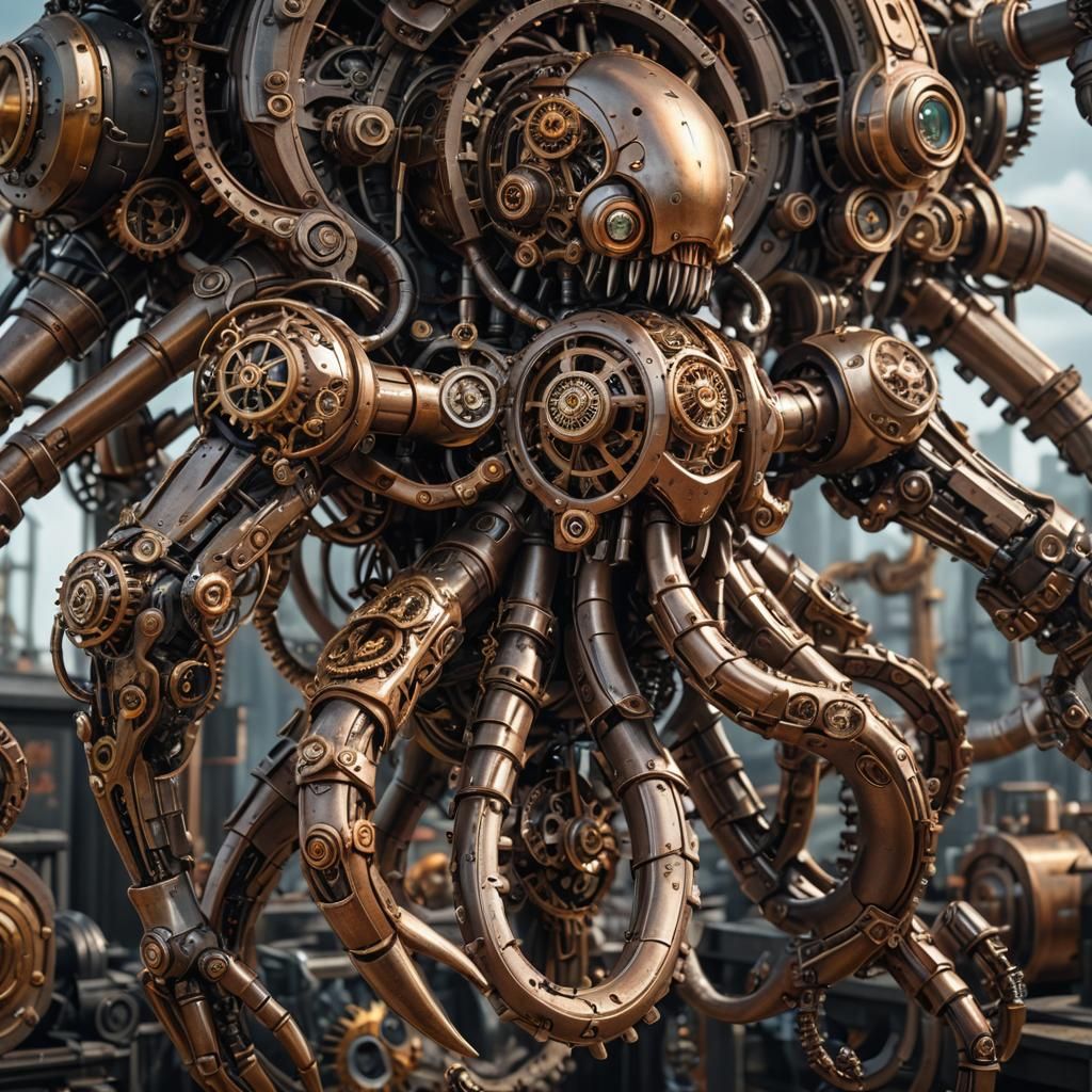 Mecha 9. Steampunk Oactopus With a body adorned with mechanical cogs and gears, this 8K Ultra 3D critter ...  by @Lennis