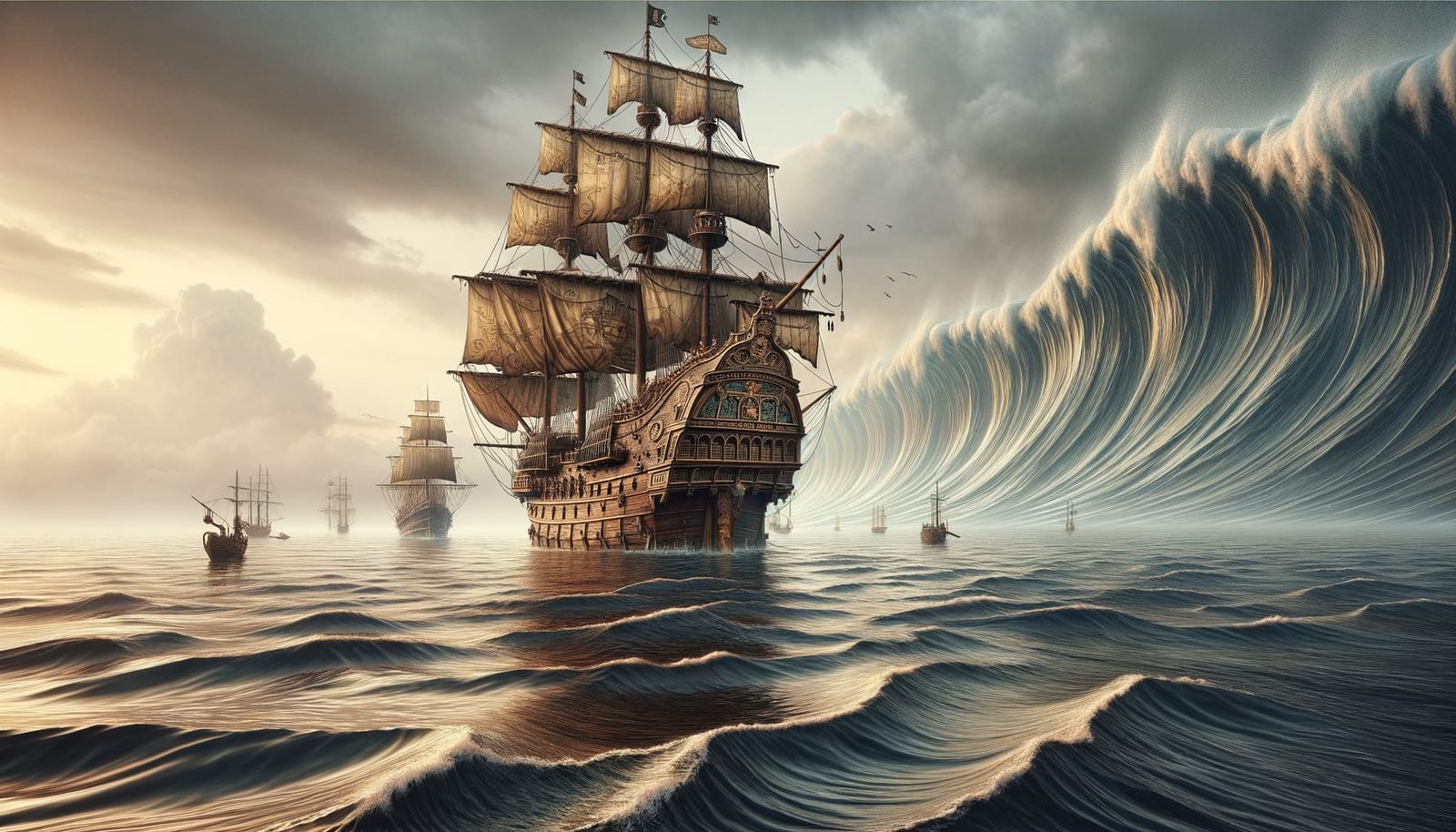 Pirate Ship Unaware: Rogue Wave on Horizon