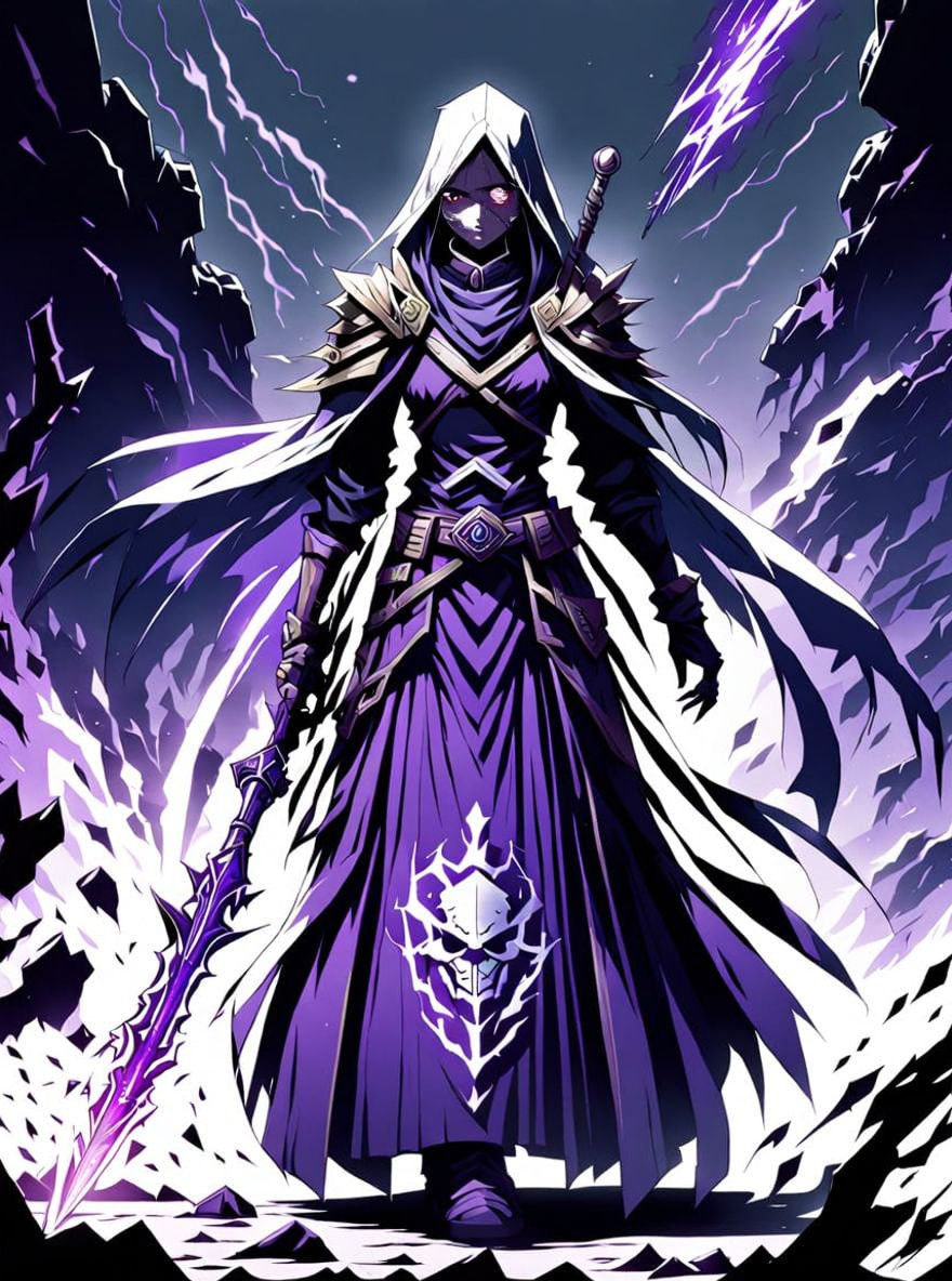 Selira, Dead Zone Duelist, A necrotic fighter who fuses with lingering spirits. Main colour Royal purple. She wearing a battle skirt. ANIME ...