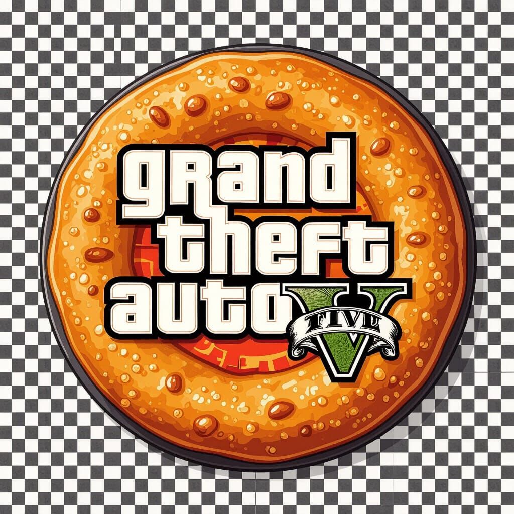 Convierte una sopaipilla (masa frita aplanada, comestible circular) al estilo del legendario videojuego GTA V. Utiliza su paleta de colores ...