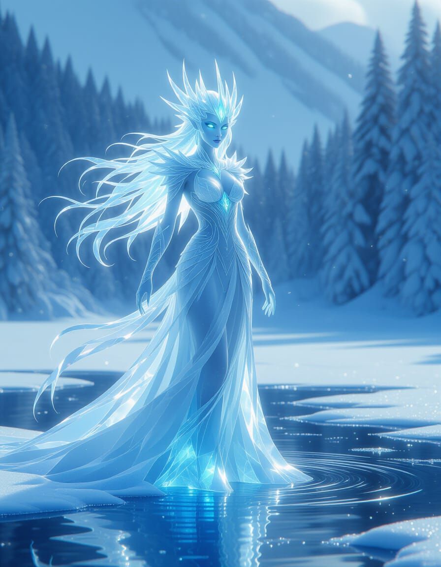 ice elemental rises from a frozen lake  by @Teodora Kostic