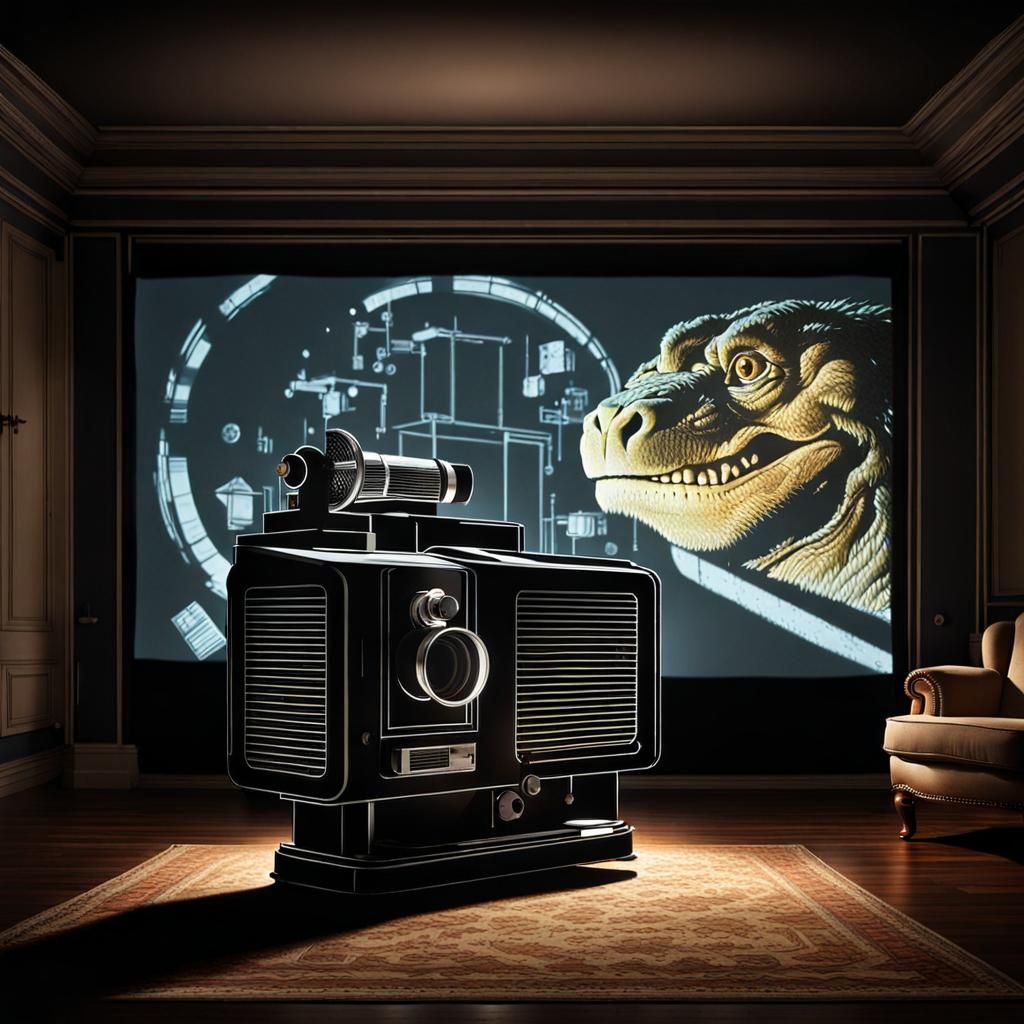 A film projector projects a movie