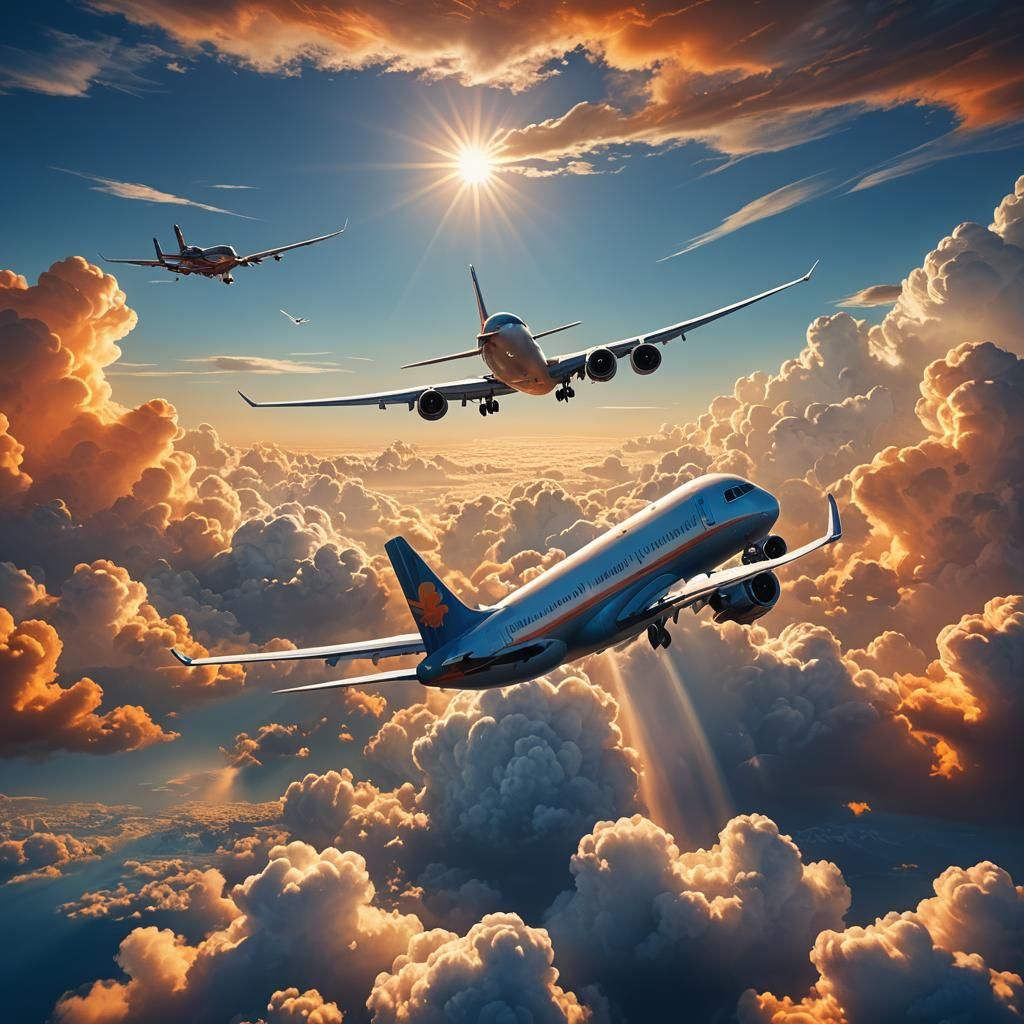 Plane Soaring Through Clouds in Matte Painting