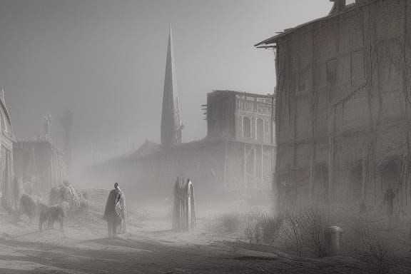 Desert ghost town time timetravel surely horror Gustave Doré Greg Rutkowski 8k resolution concept art
