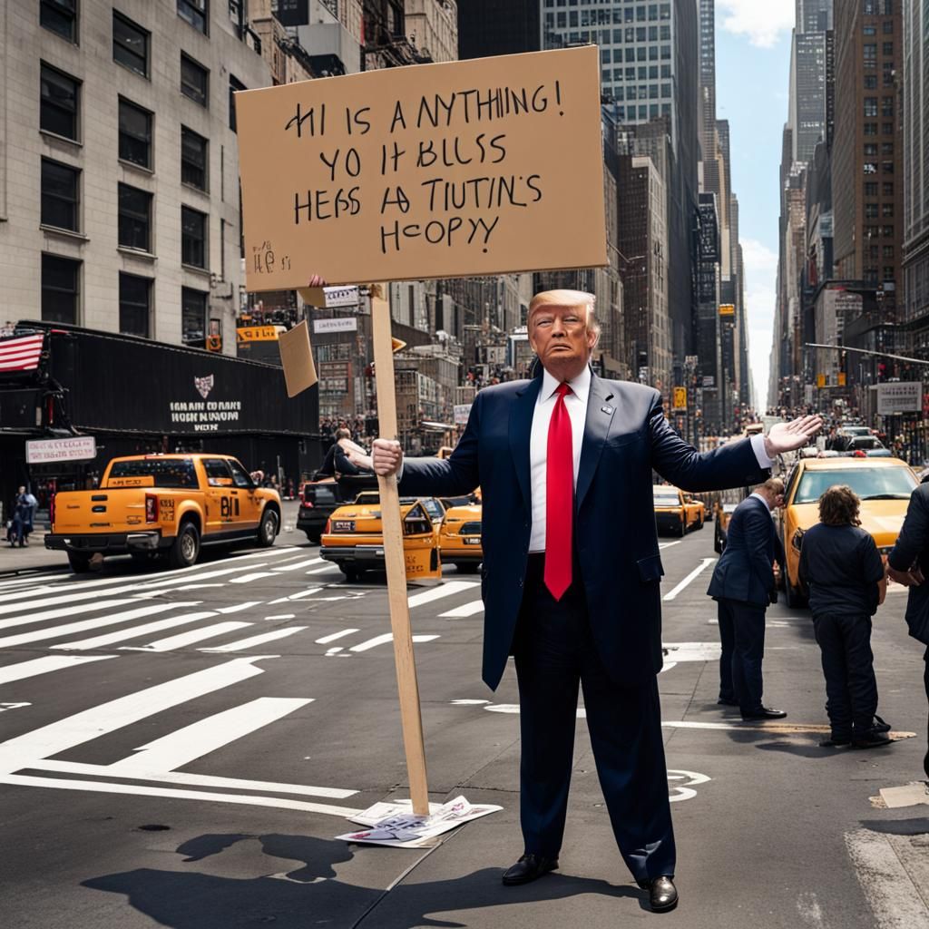 Donald Trump Flying A Cardboard Sign begging for money, he i...