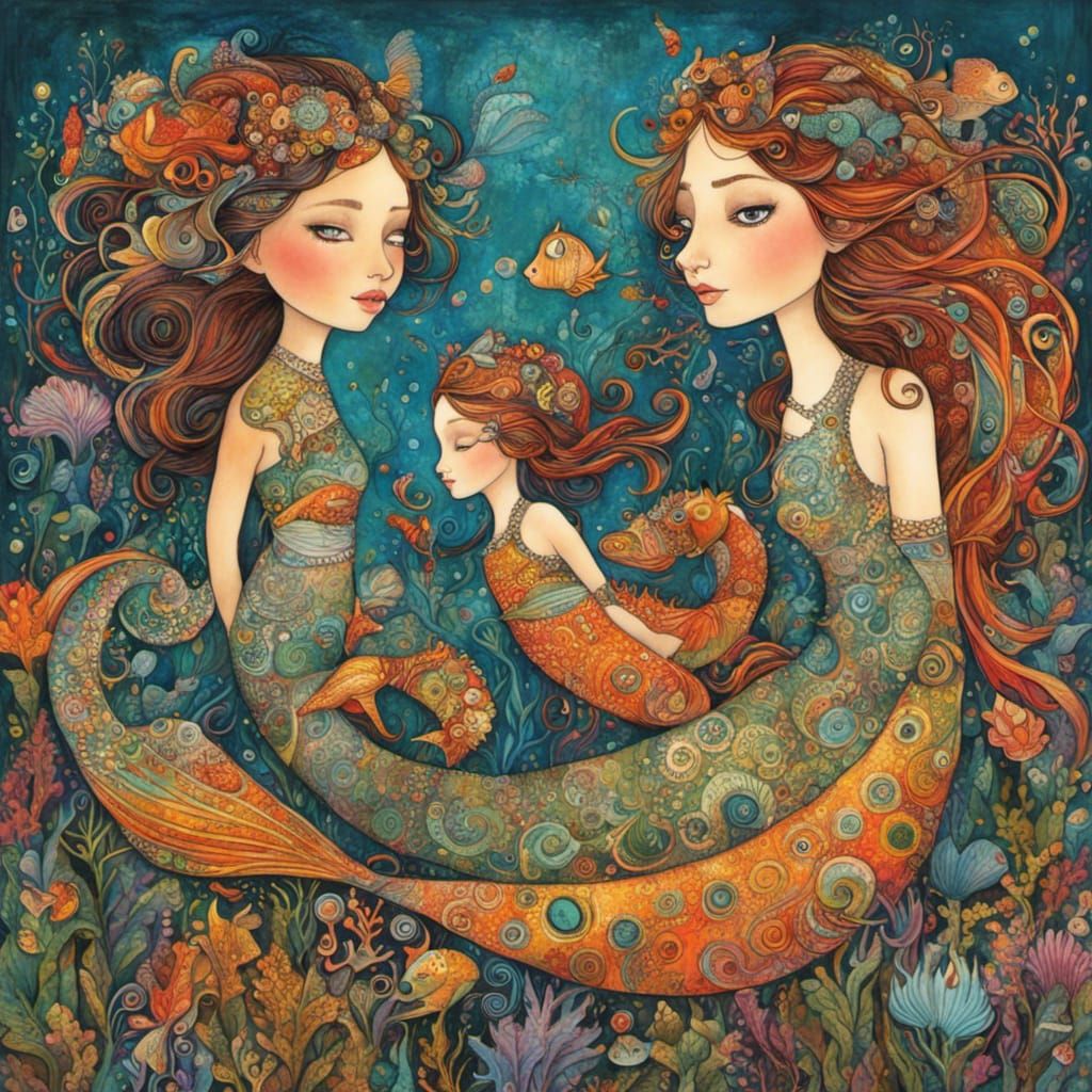 the cute mermaids and beautiful seahorses, by Karla Gerard, ...