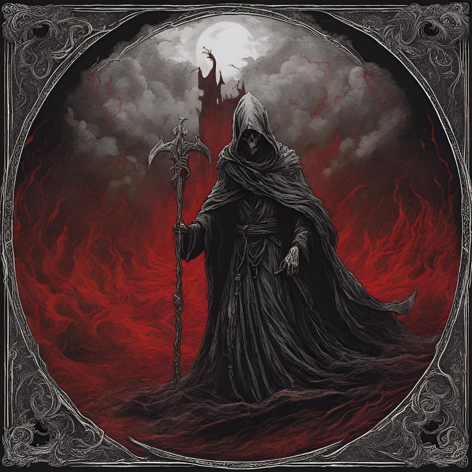 grim reaper mystic red fog in hell,medieval celtic patterns ...