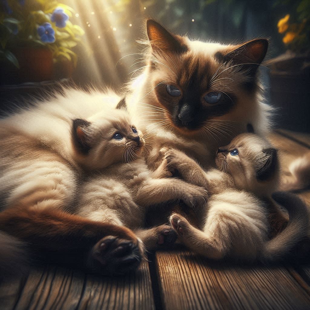 Playing family of cats.