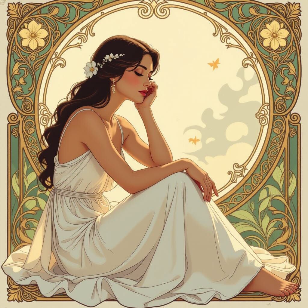 Serene Woman in Flowing Dress, Art Nouveau Style