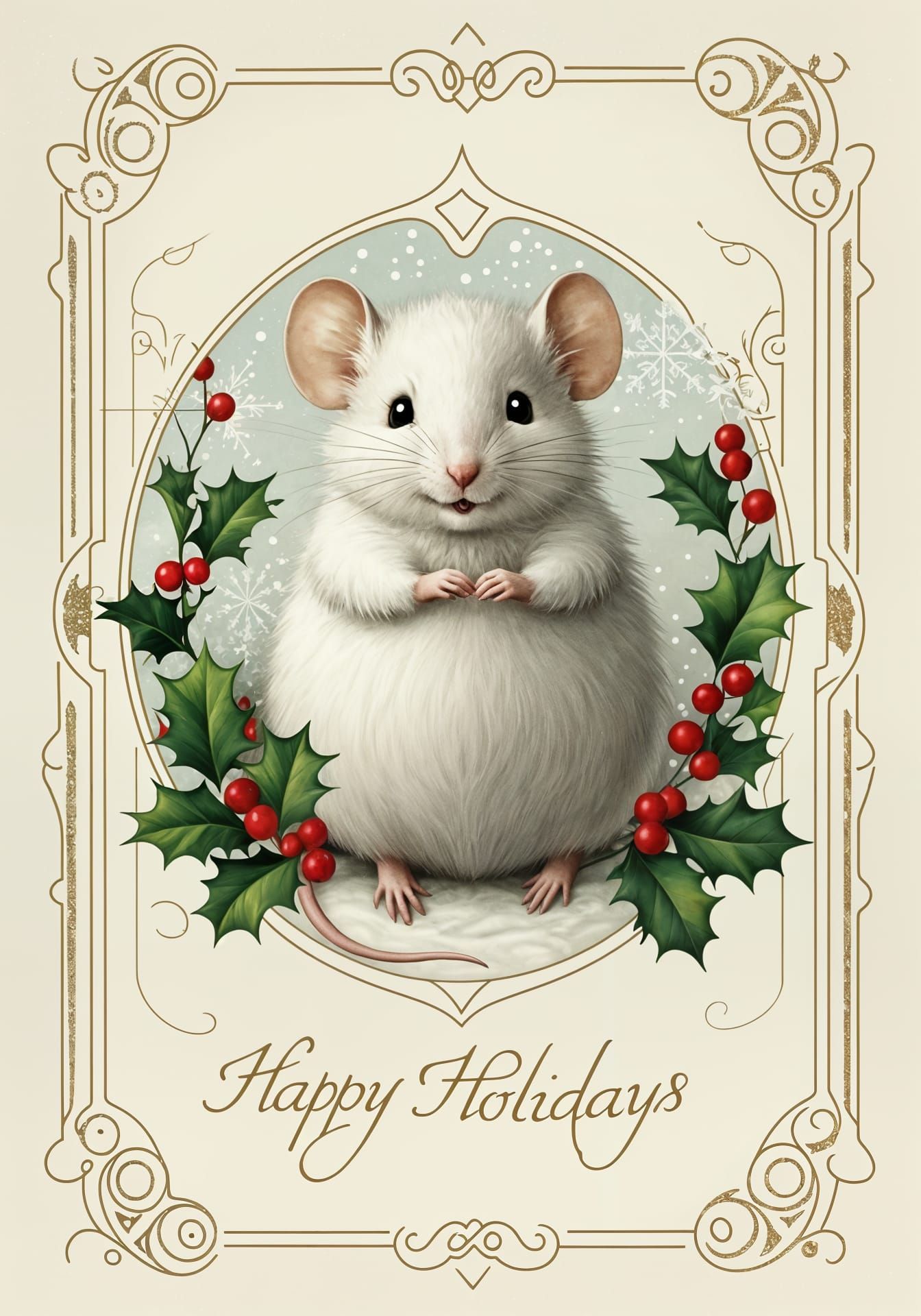 Victorian era christmas card of a mouse  by @Tiny Pearl Cat