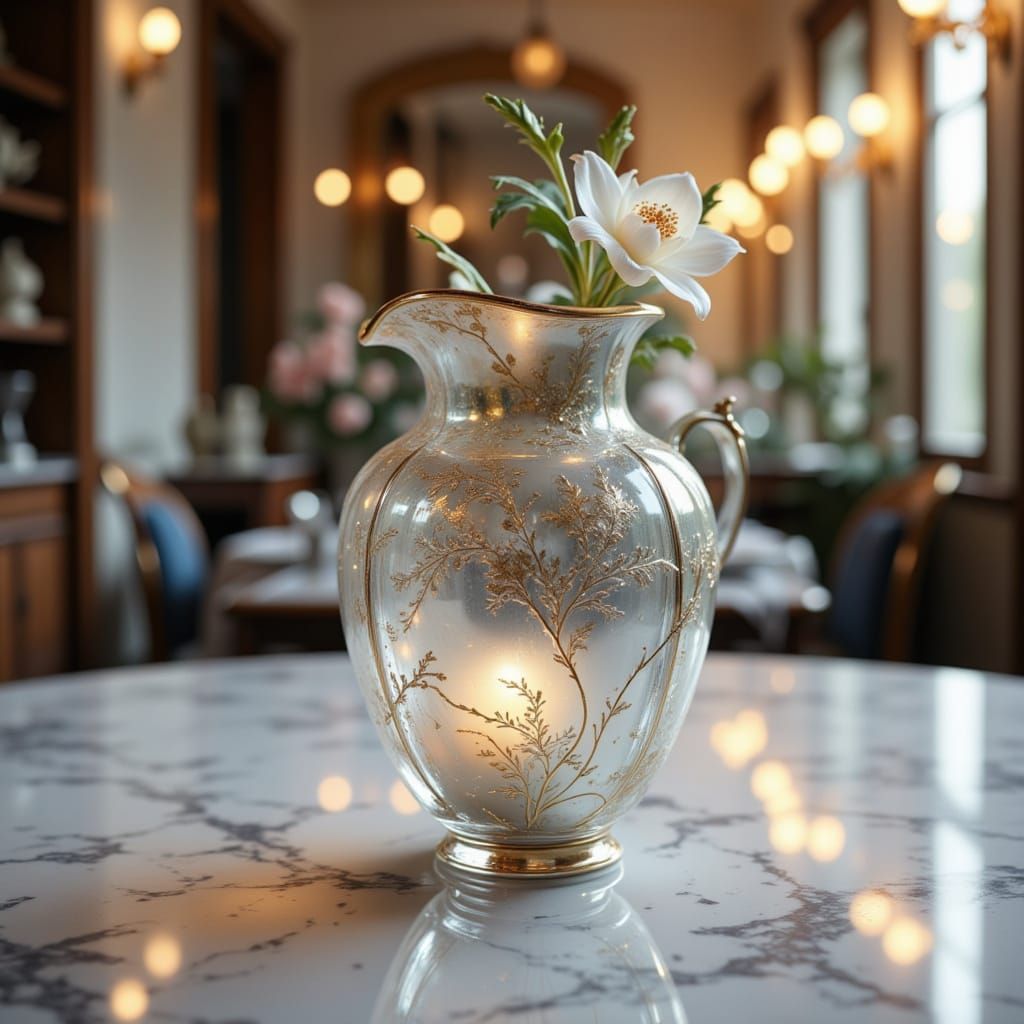 <lora:UltraPolish V1:1.0> a glass vase on a marble table, bokeh UHD, intricate detail, ultra high polish