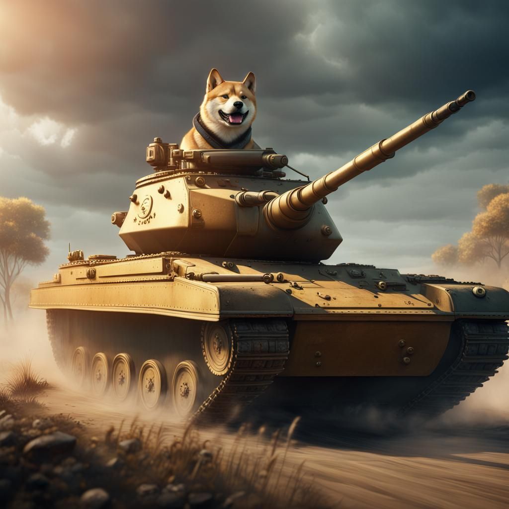 Shiba Inu driving a tank