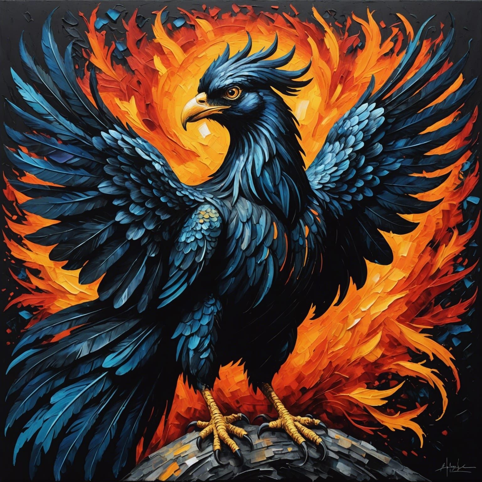 Black Phoenix with pitch black background