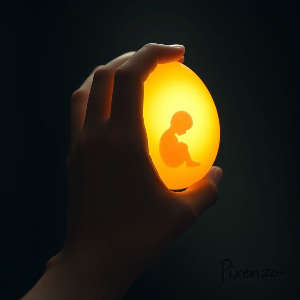 Glowing Egg in a Human Hand, Hyper-Realistic Art