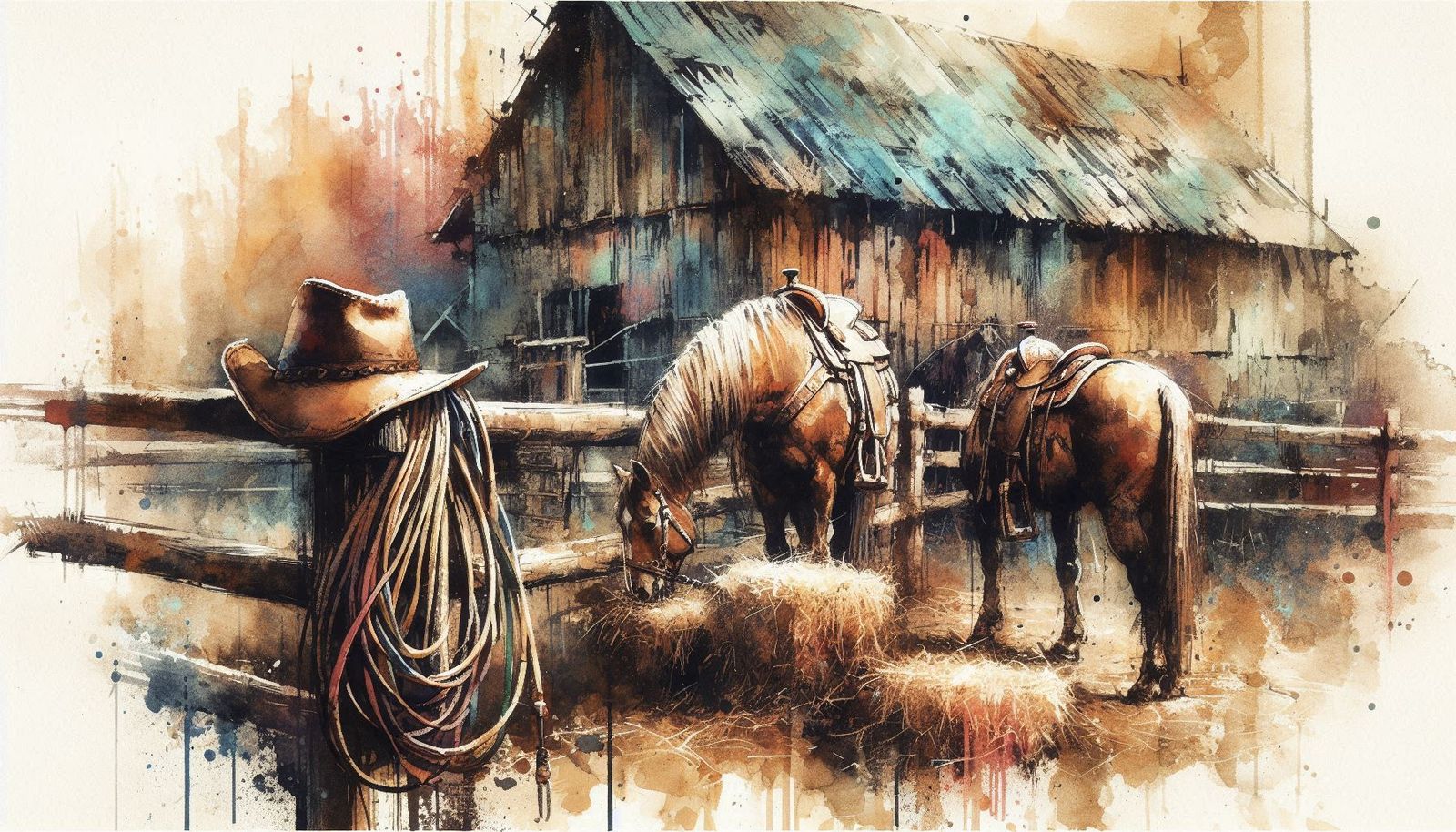 Wild West Romantic,Vibrant scratchy watercolor art. Medium s...