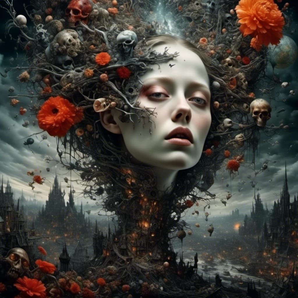 A surreal masterpiece! Intense pain causing hallucinations of the mind! Lovely contrast : <lora:Detailed realism:1.0>  HDR : complex : outst...