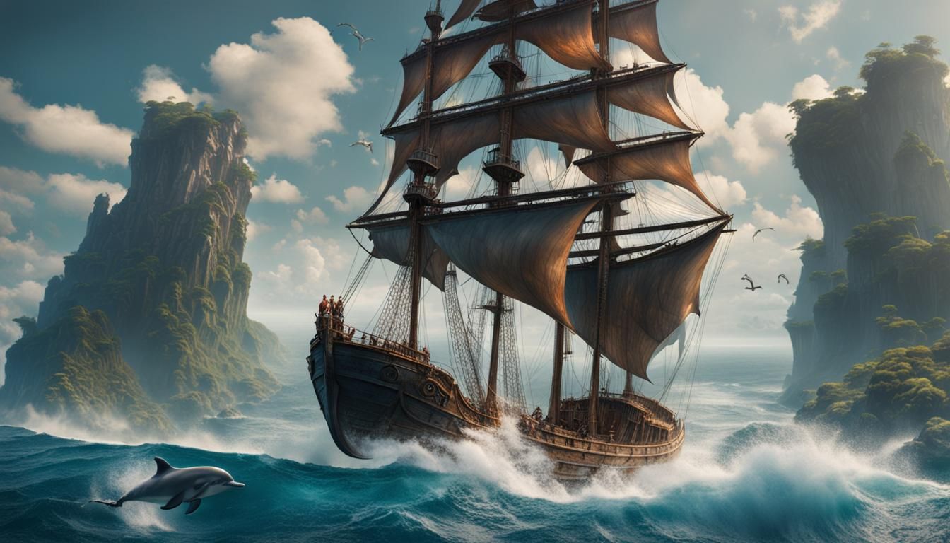 Dolphin and Sailing Ship - AI Generated Artwork - NightCafe Creator