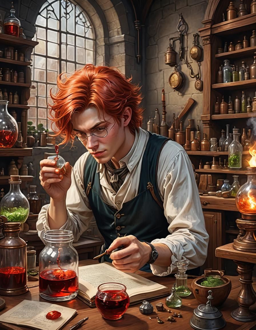 Medieval Alchemy Laboratory with Apprentice, Detailed Matte ...