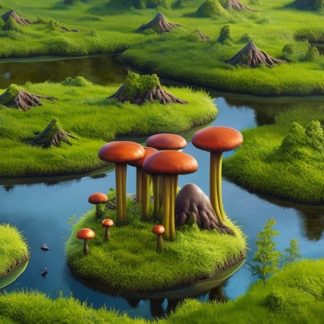 Mushroom Swamp XV - AI Generated Artwork - NightCafe Creator