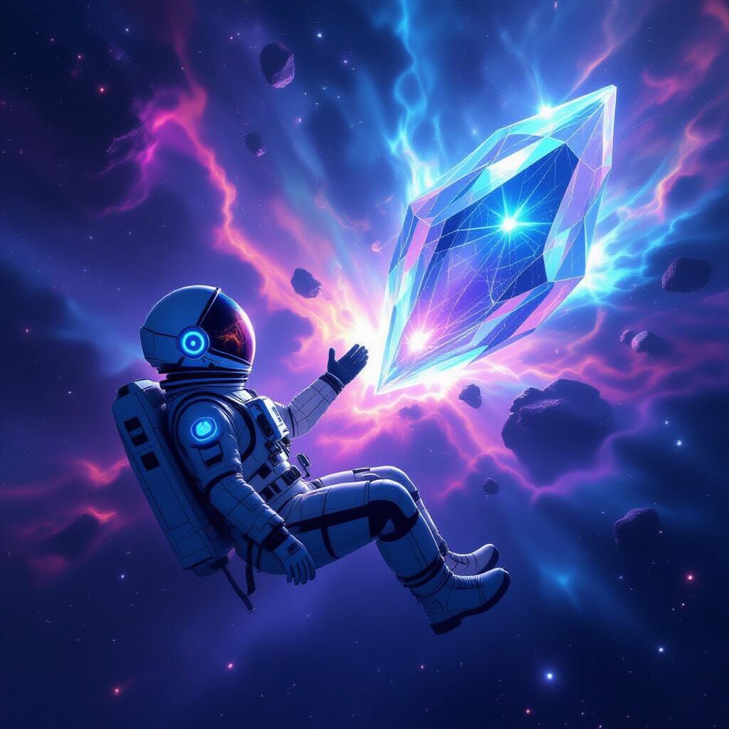 Lone Astronaut Adrift in Vibrant Galaxy