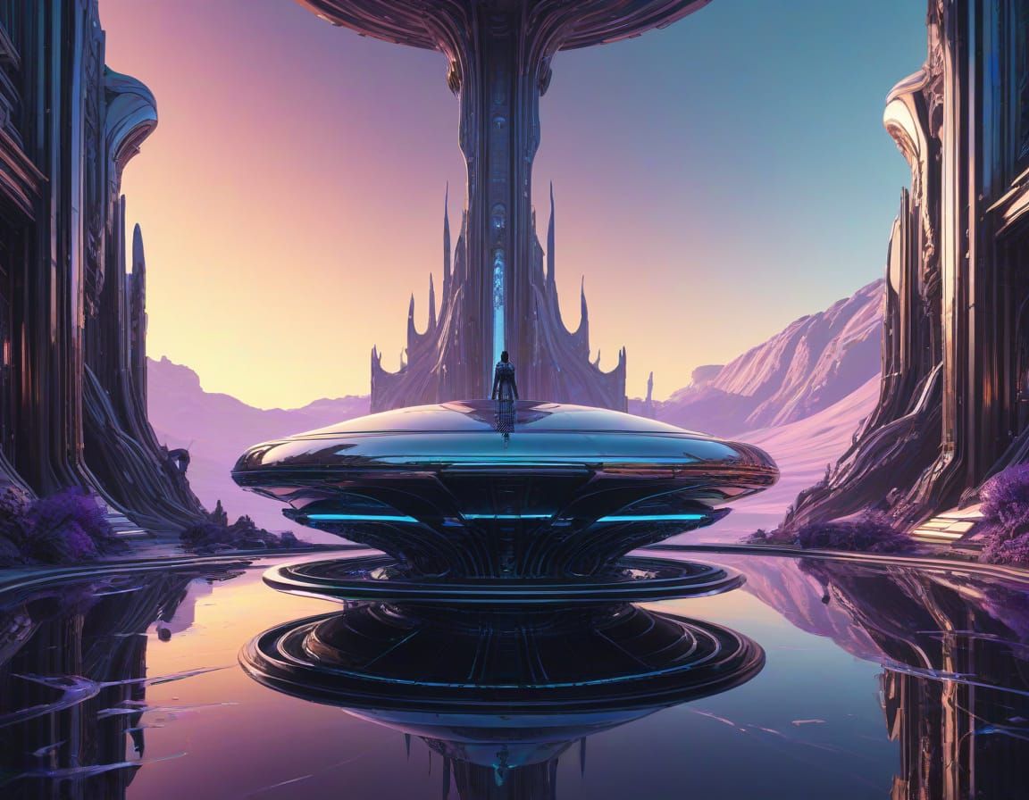 Awe-Inspiring Futuristic Temple Scene with Diverse Aliens an...