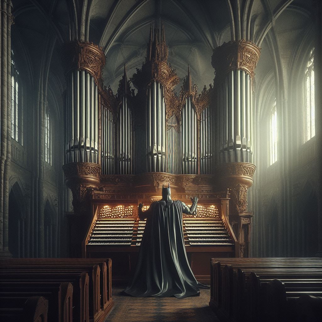 Batman ready to play the organ