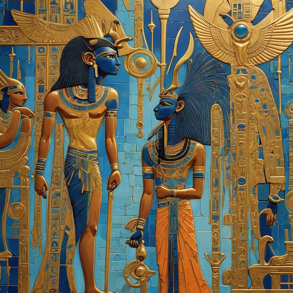 ra isis Thoth as large gold and color paintings on towering ...