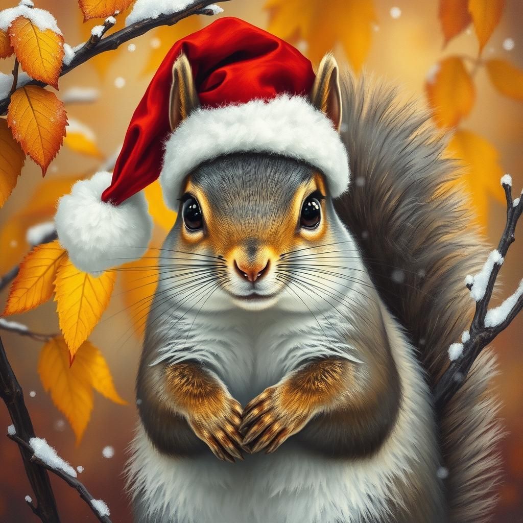 american gray squirrel wearing a santa hat